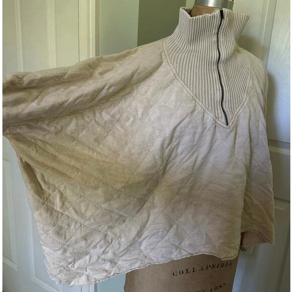 Free People Fp One Shiloh Sweatshirt Pullover Zip Oversized Ribbed sz M beige - Picture 15 of 16